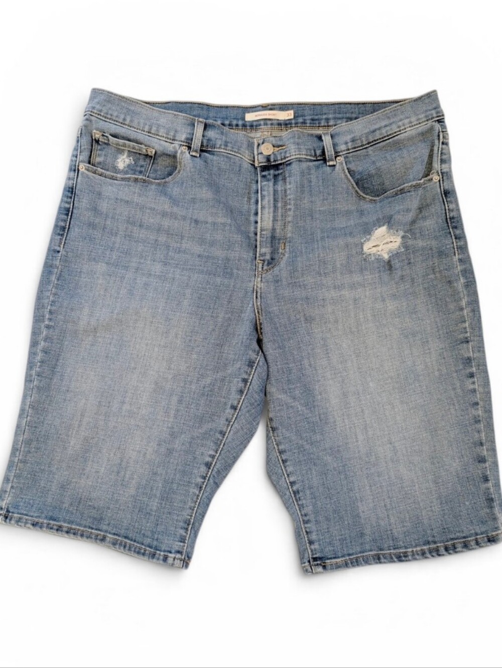 LEVIS Denim Bermuda Shorts Light Blue Jean Casual Distressed - Picture 2 of 16